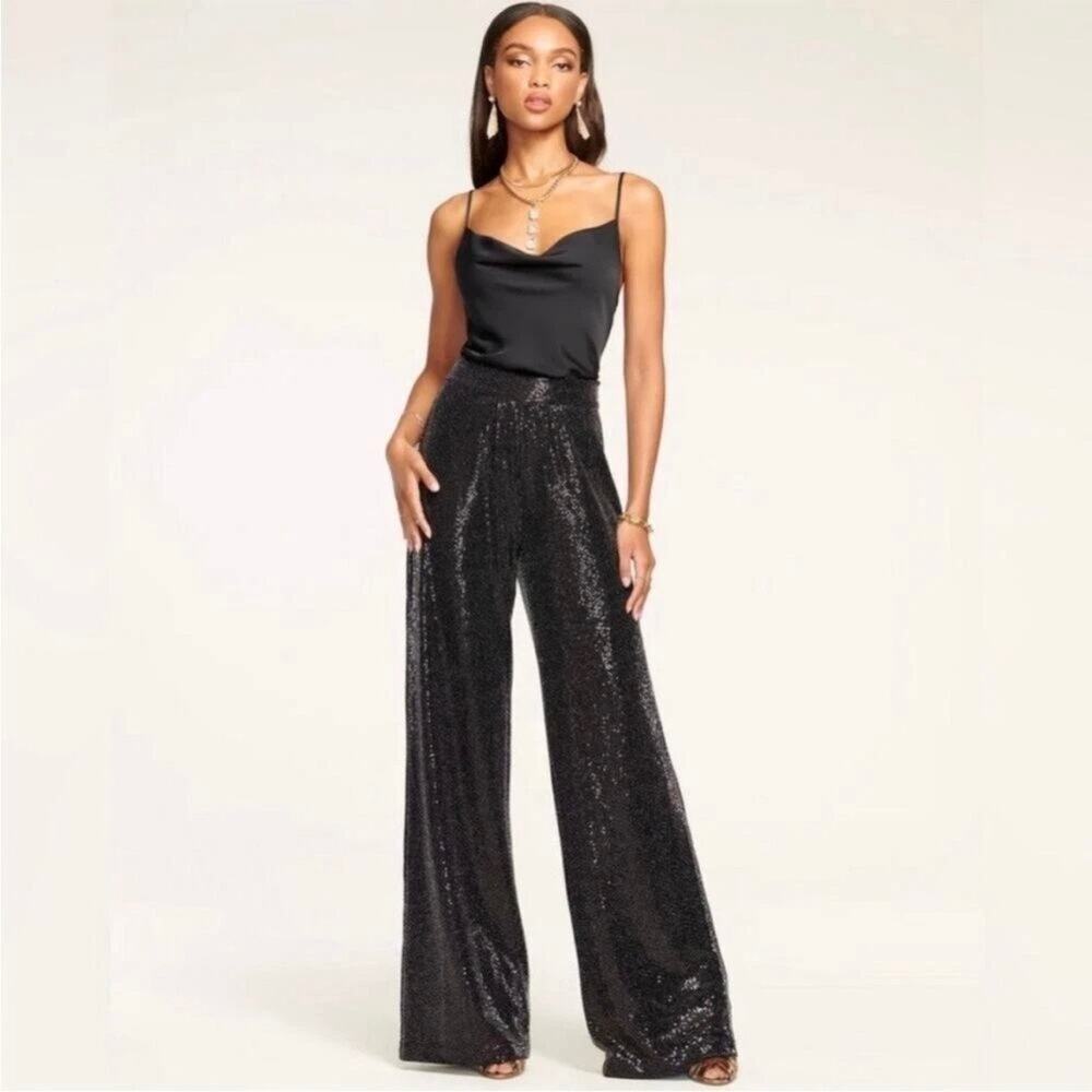 RAMY BROOK CHRISTINE Sequin Pant Size 4 R09245001 Wide Leg Trousers High Rise